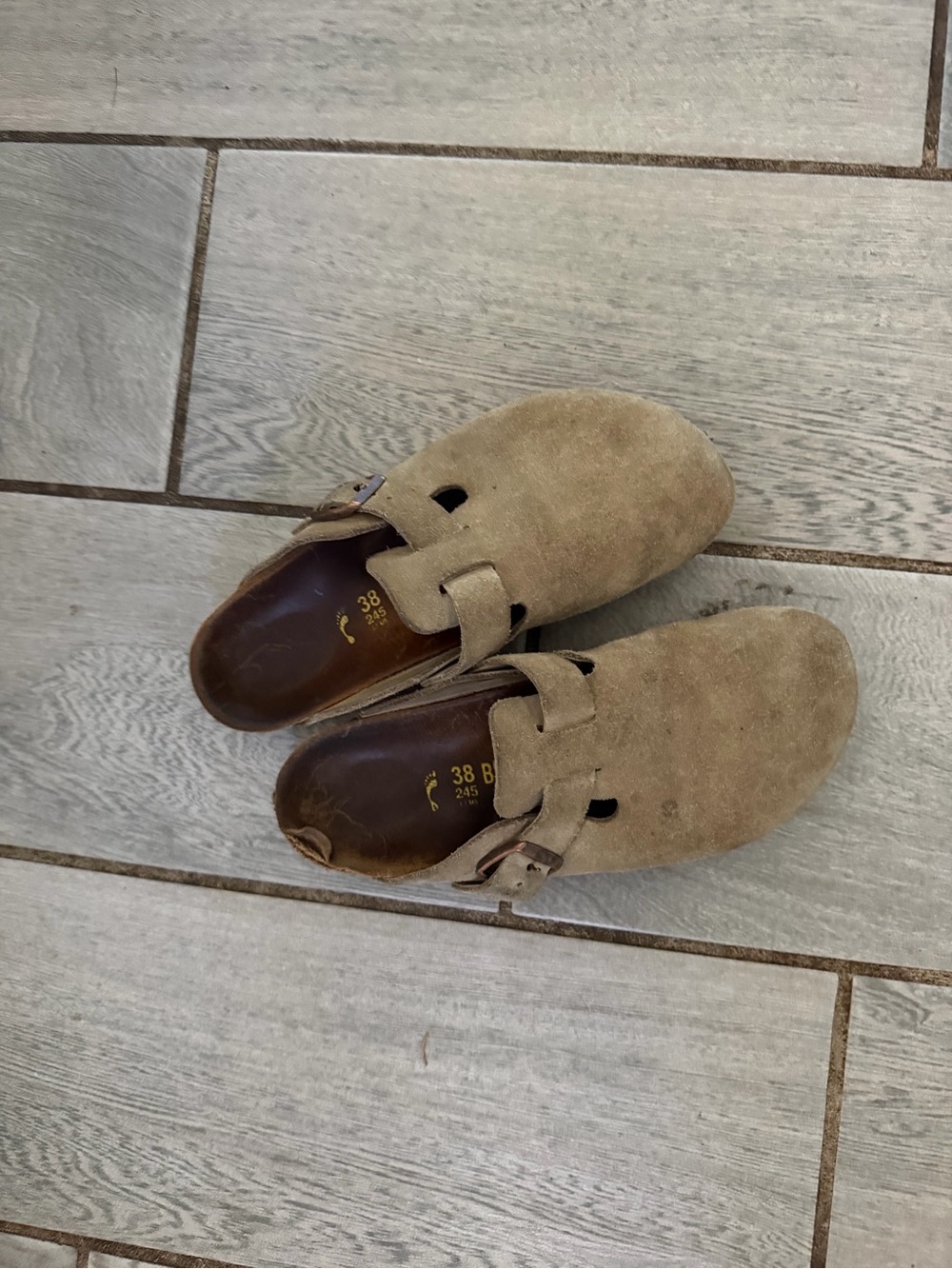 Birkenstock Men's Suede Slip-On Clogs in Light Brown